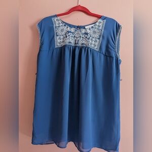 Motherhood Maternity Blue Embroidered Top